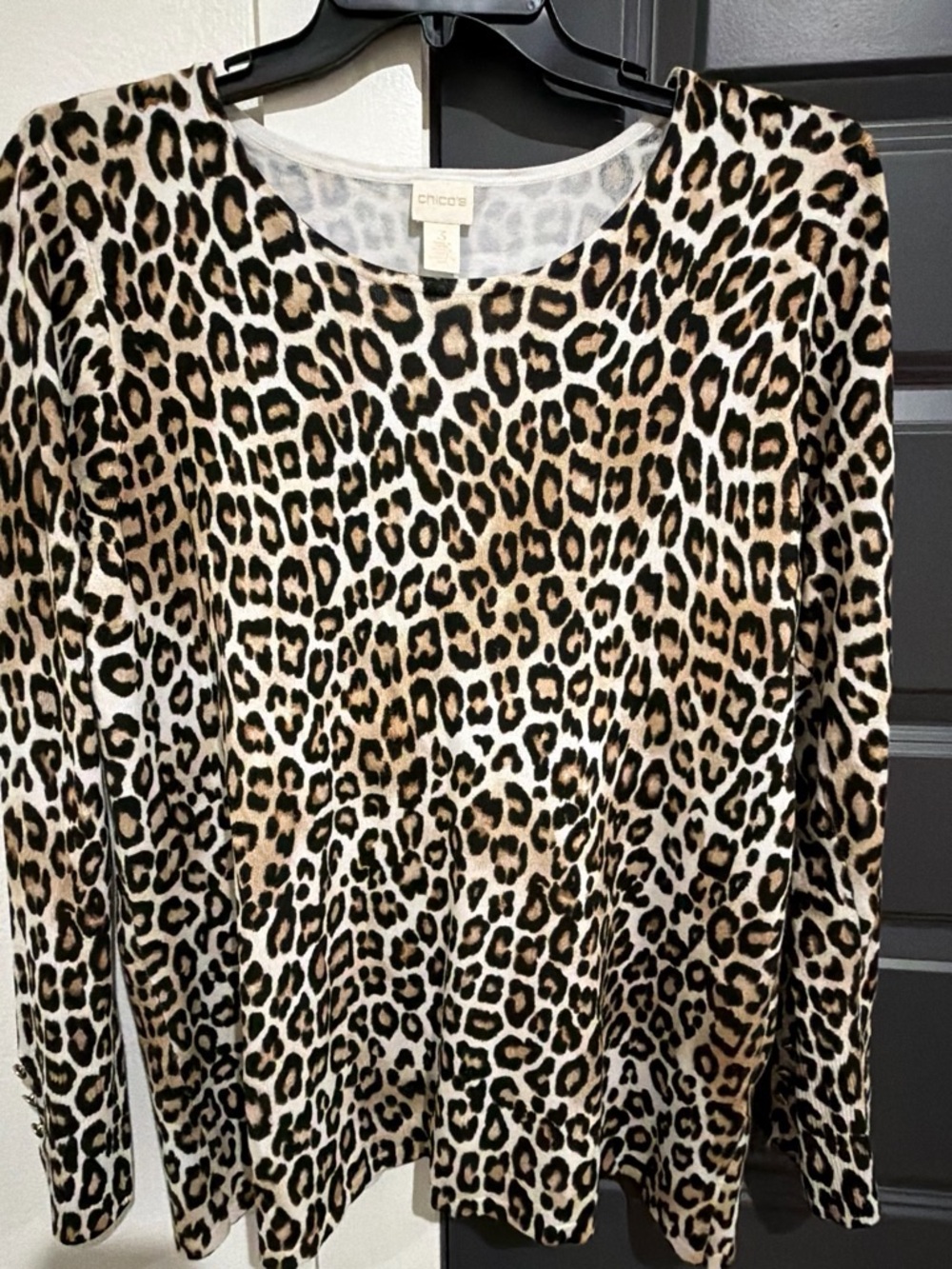 Chico's Animal Print Long Sleeve Tee in Brown and Black